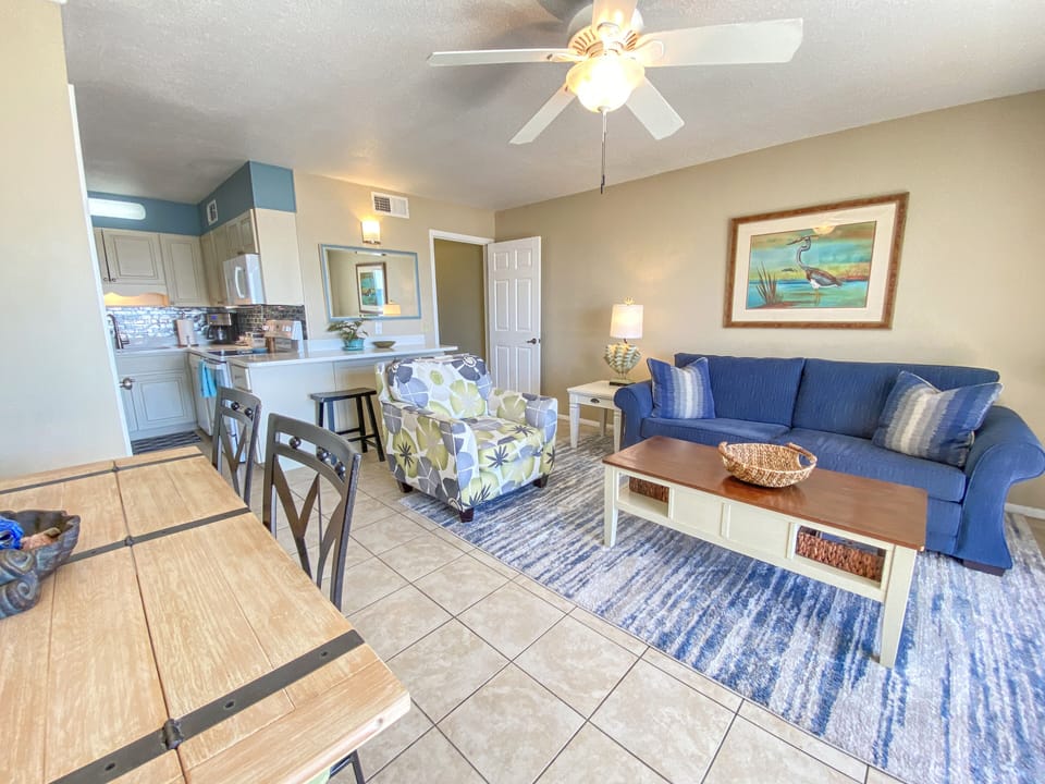 Dining area, living room, & kitchen
