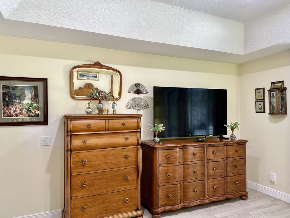 Primary bedroom with 65" HDTV