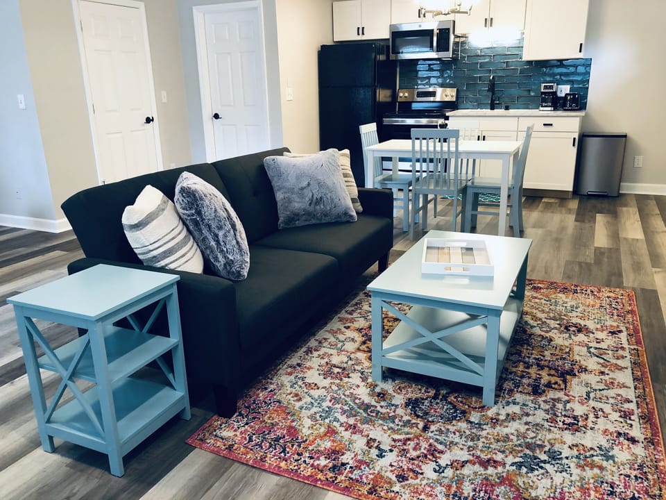 All new furniture and furnishings including convertible sofa to twin bed.  