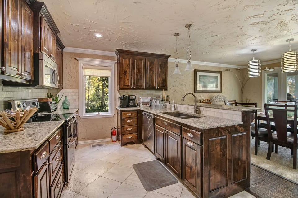 Plenty of space for cooking and we offer Keurig and traditional drip coffee!