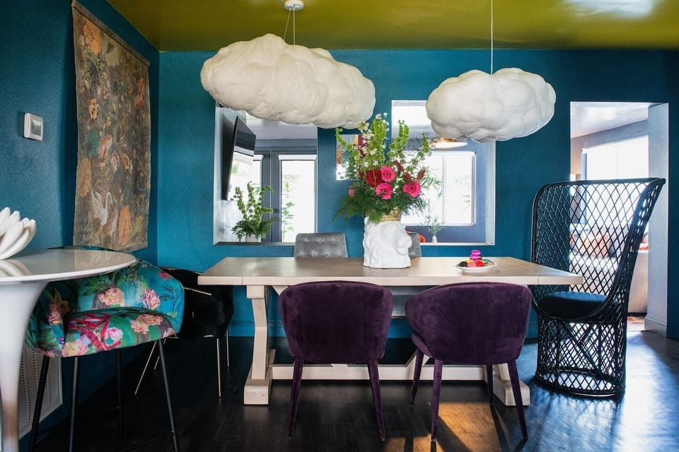 Playful dining space with design details — a fun, memorable setting for meals or cocktails.