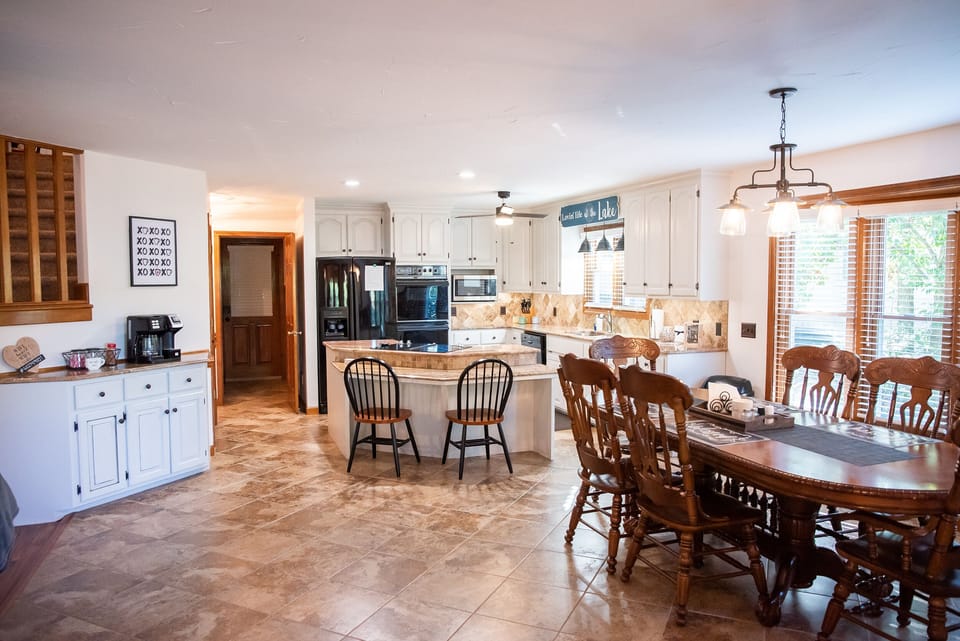 Open dining area with a coffee bar