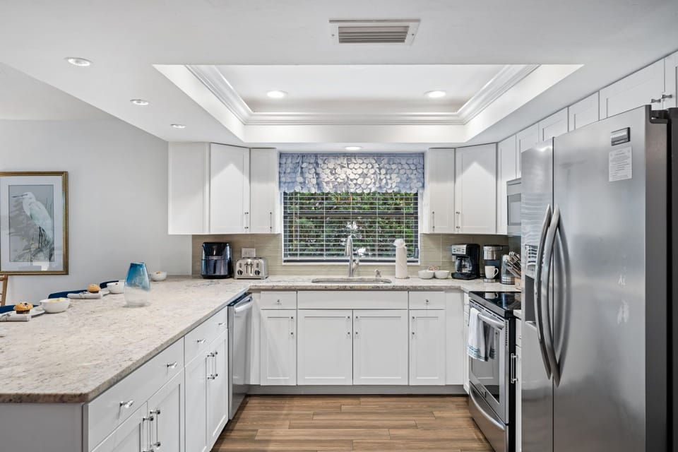 Large, well-equipped kitchen makes dining in a breeze.