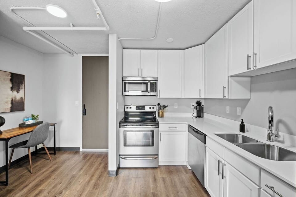 Tons of cabinet space as well as the essentials for your convenience.