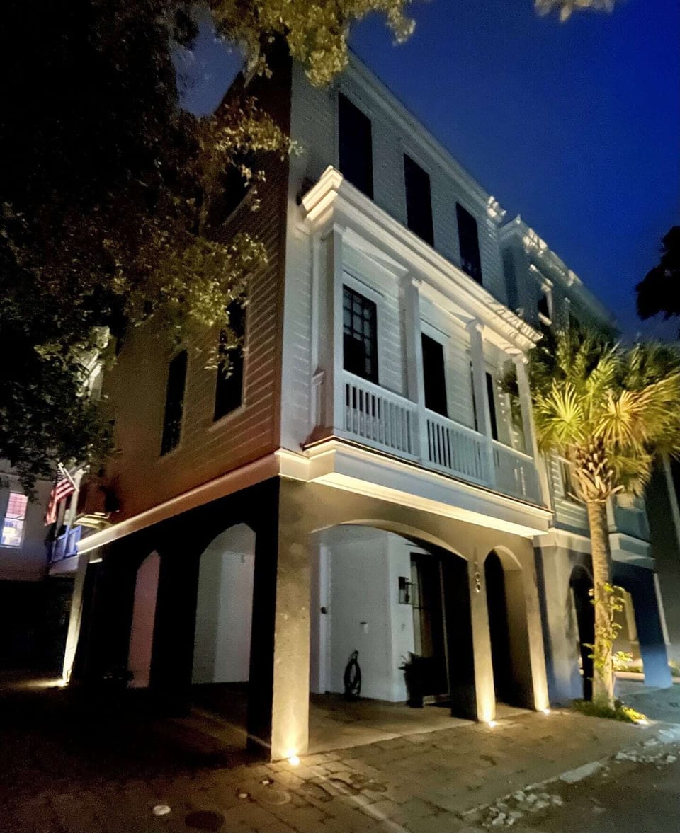 Uplighting on house in the evenings