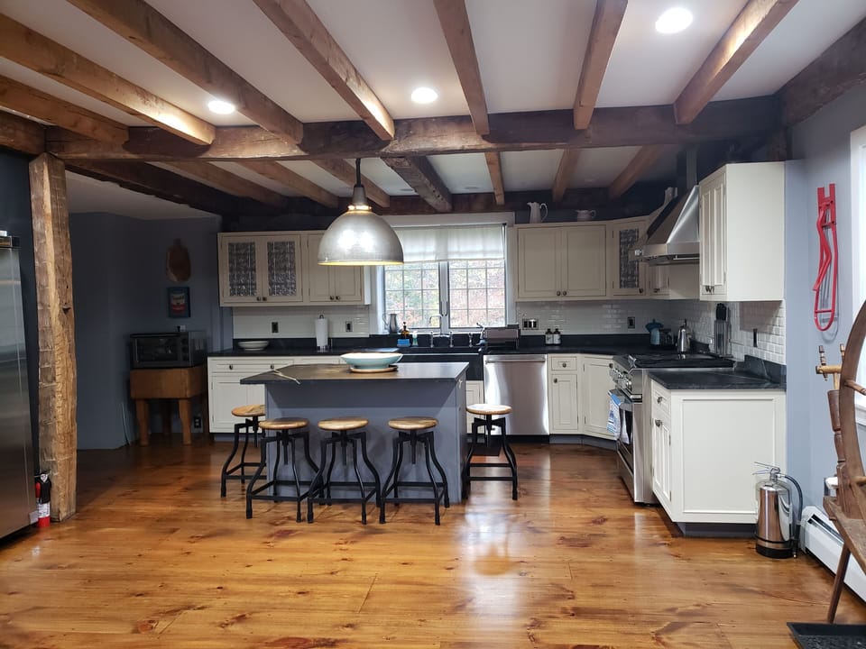 Beautiful soapstone countertops and stainless steel appliances