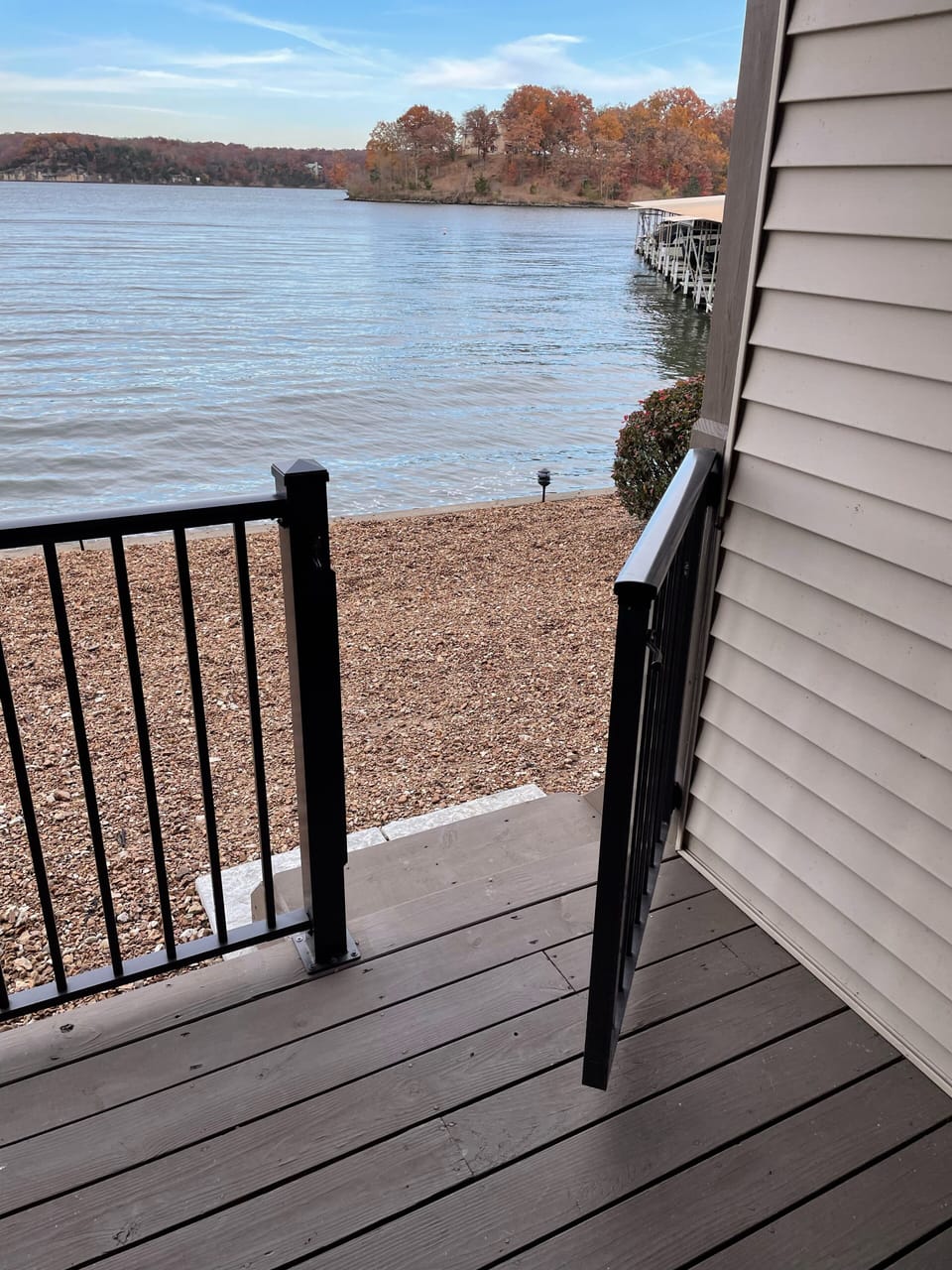 direct lake access from back deck. Less than 12 steps from the water.