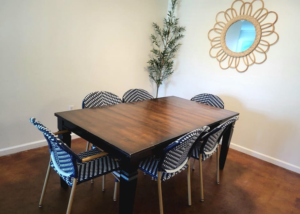 Enjoy family mealtime at the dining room table with seating for 6, also a great space for playing cards, board games, or puzzles.