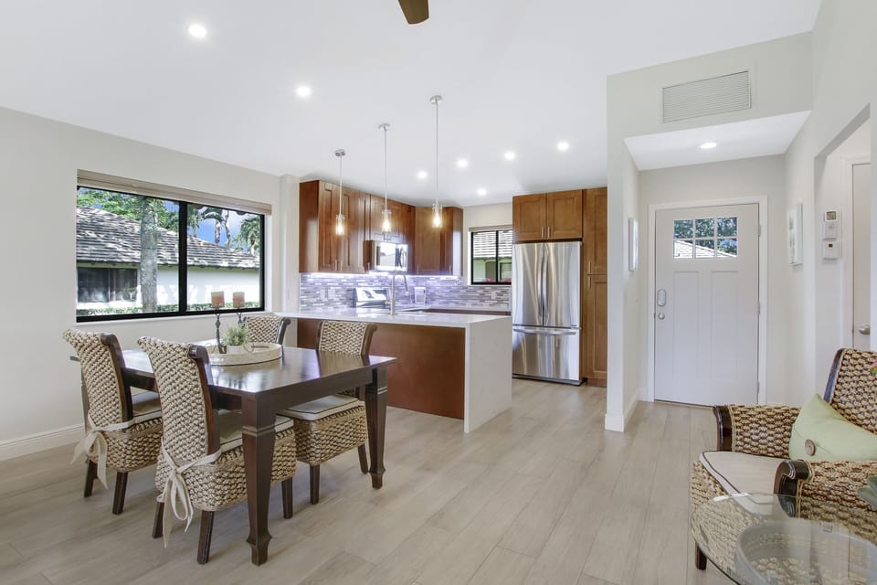 We've added 3 saddle stools (not pictured) to the kitchen bar.