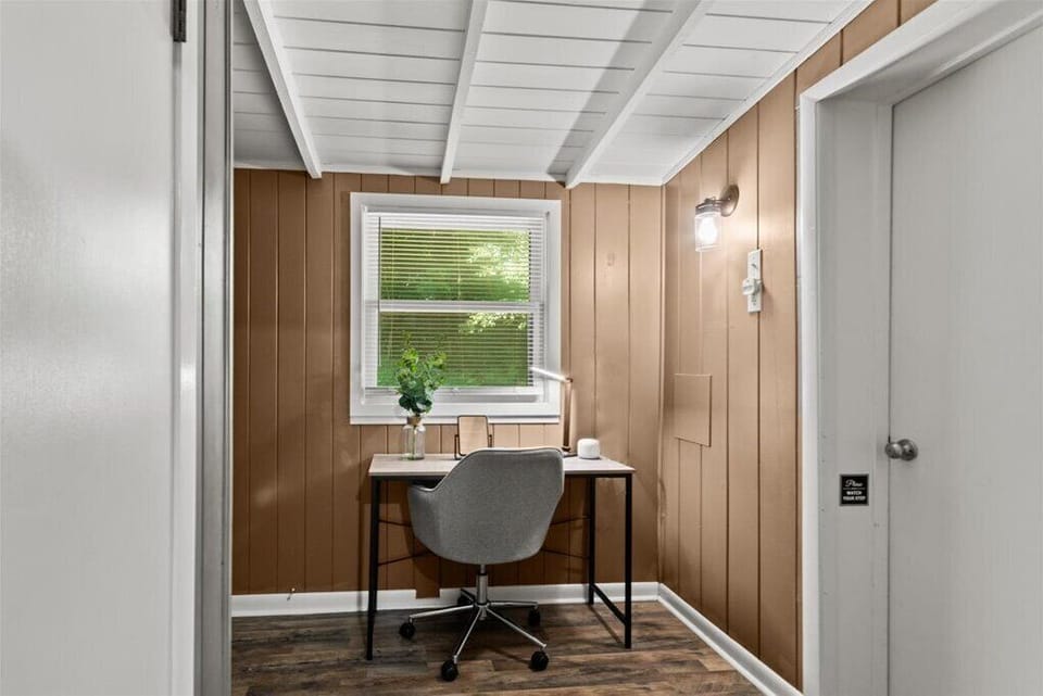 Desk and office chair available for private computer space &/or cosmetic table.