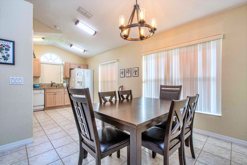 The dining table seats 6.