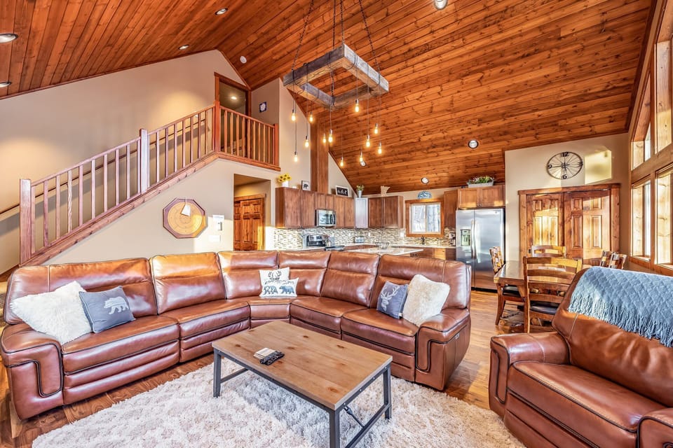 Spacious Great Room with gorgeous wood layered vaulted Ceiling