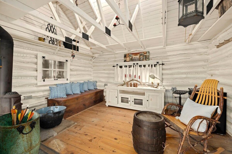 The inside of 'Standing room only' - an 1800s restored cabin available for use only upon request.