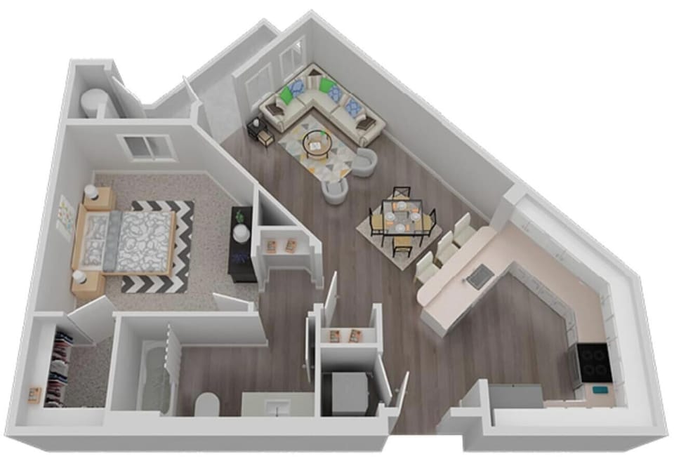 Here's a floor plan of the space to map out your stay before you arrive (actual staging of room is different from this model)