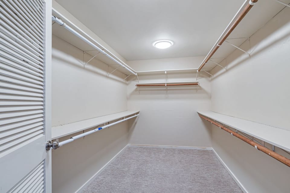 spacious walk in closet