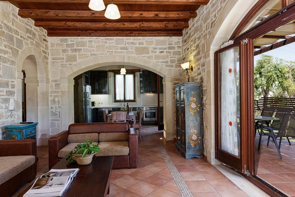 Living area of Private heated pool,Walking distance to beach & all amenities, Platanes,Rethymno,Crete