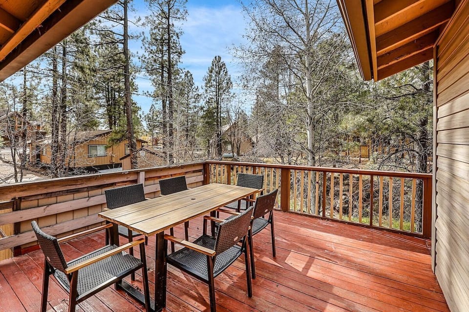 Outdoor dining area with views
