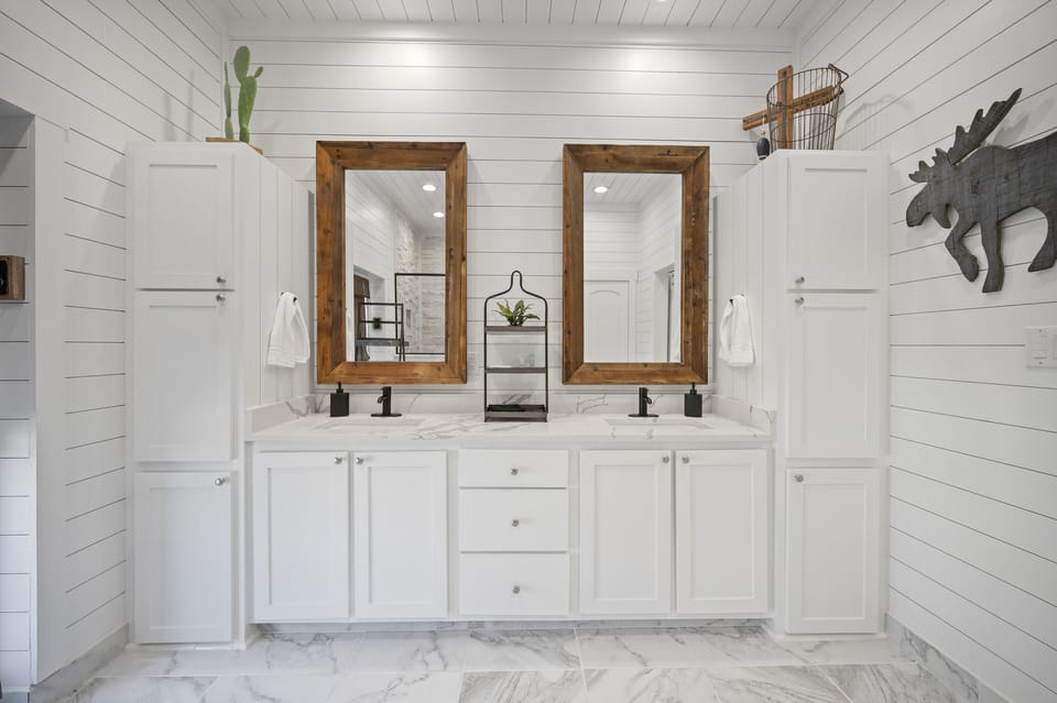 Double vanity in the private King bathroom.