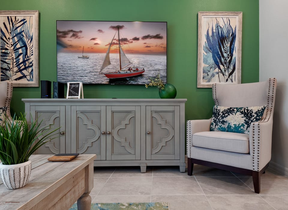 Beautiful Downstairs Living Room Area with Flat Screen TV