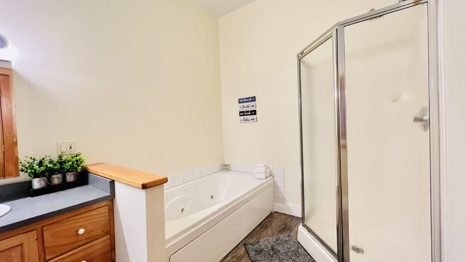 Master bedroom with tub and shower 