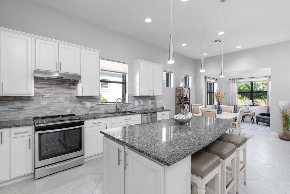 View of kitchen, dining area and sunroom.
Under cabinet LED lighting.