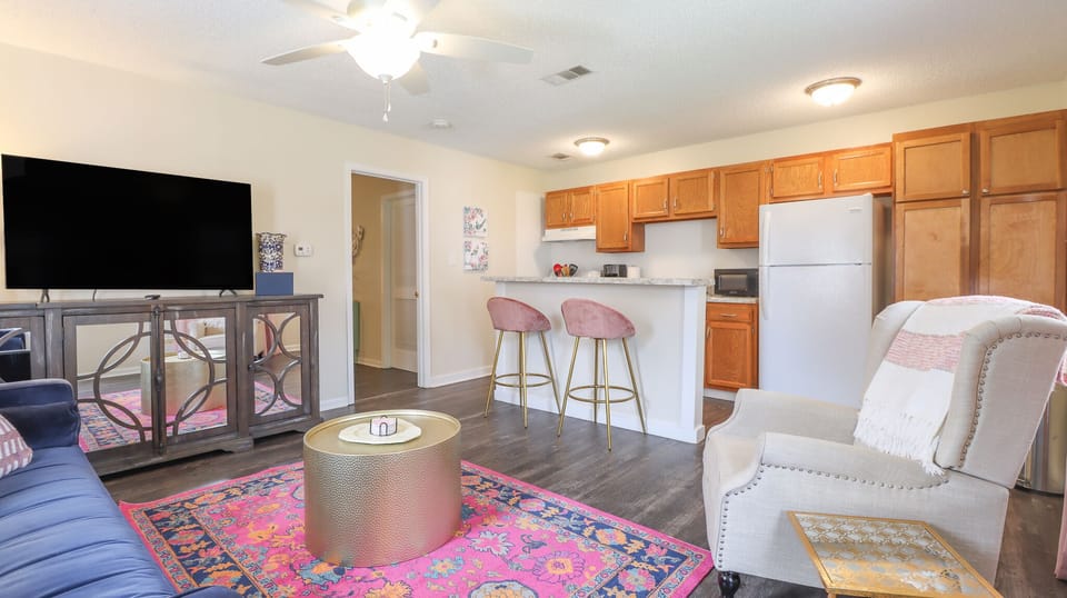 Living room open to the kitchen