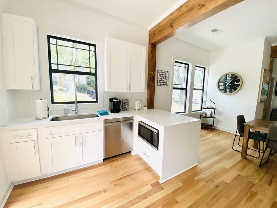 Open kitchen and dining area