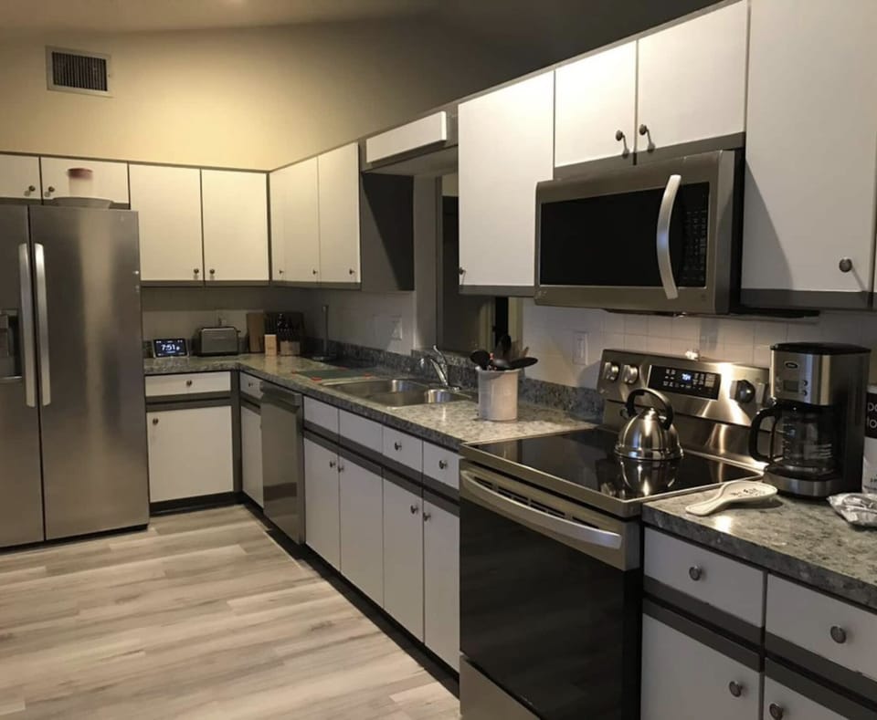 Spacious kitchen includes filtered water and icemaker in fridge door.