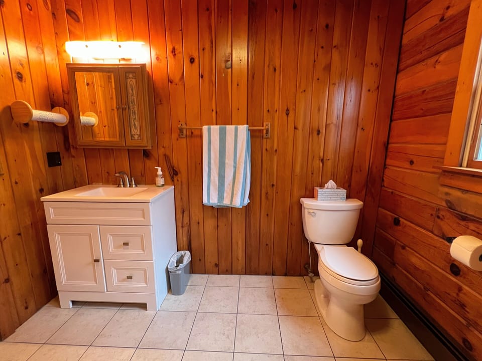 Full bathroom with shower on first floor.
