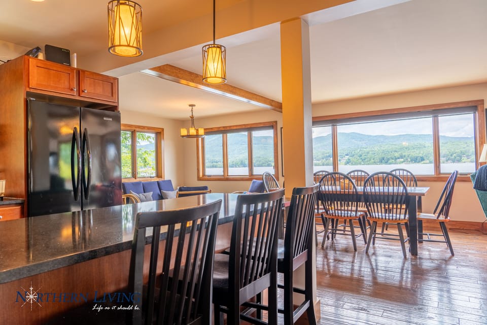 Additional seating at a large island in the full kitchen. 