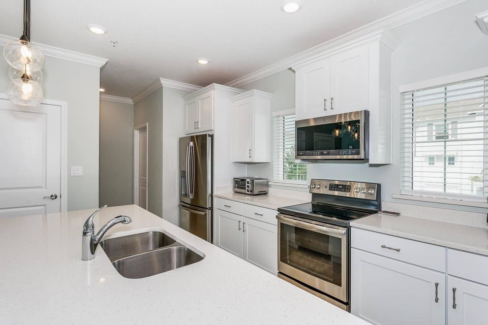 The kitchen is stocked with everything you'll need