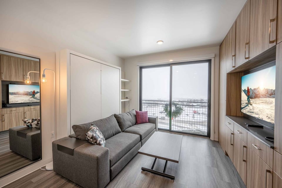 Canyon Haus offers the perfect ski in ski out location, watch the snow fall from your 8' sliding glass door oversized windows