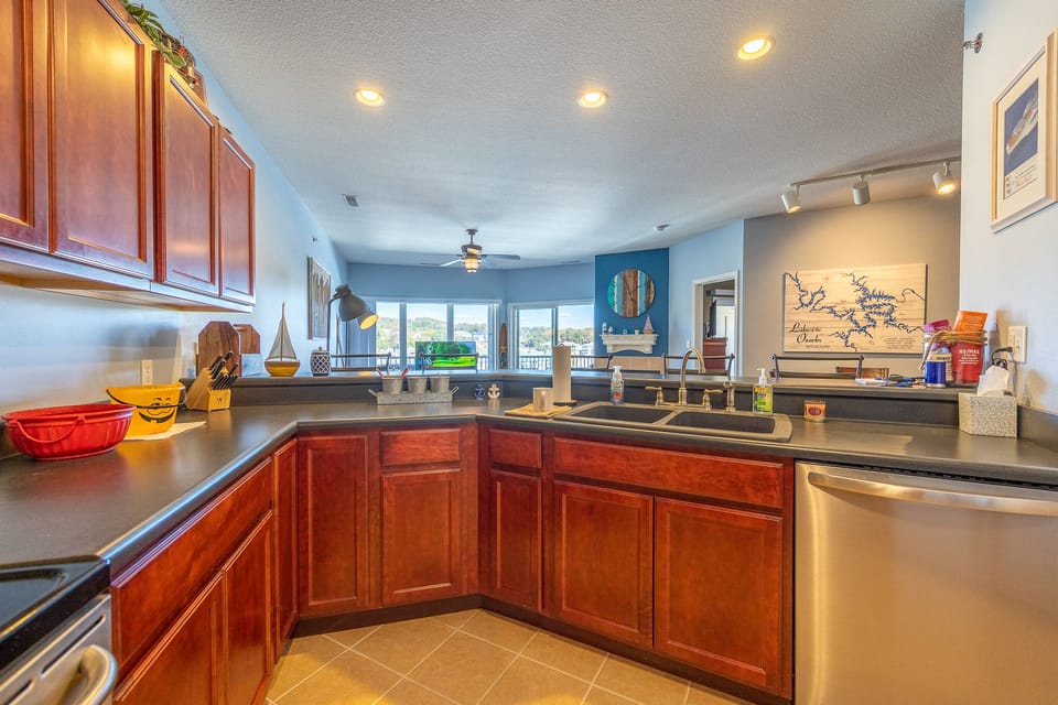 Kitchen open to living area