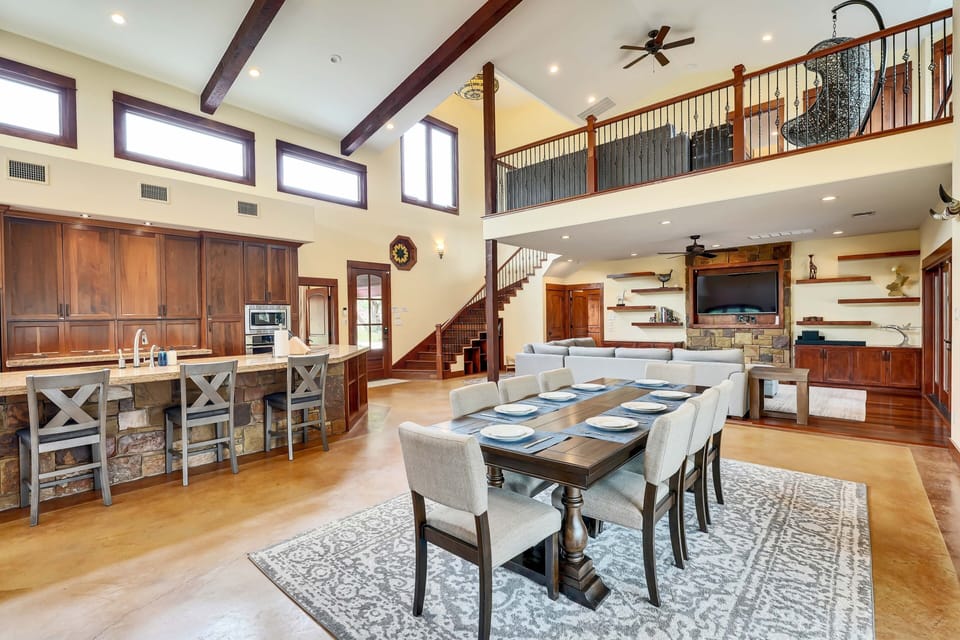 Kitchen bar and dining table with seating for up to 12