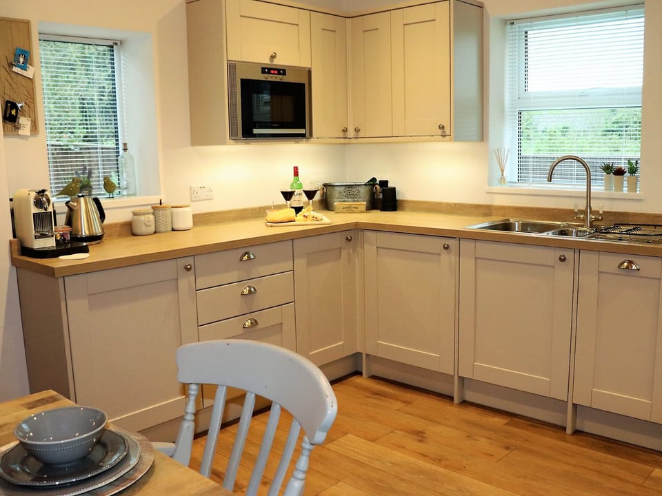 Kitchen with garden views
