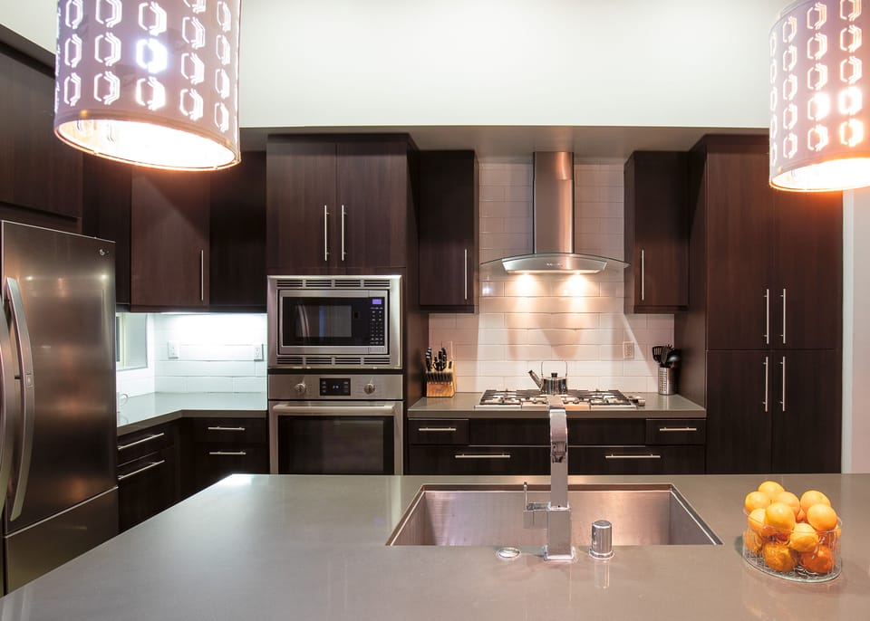 Kitchen with all stainless steel appliances 