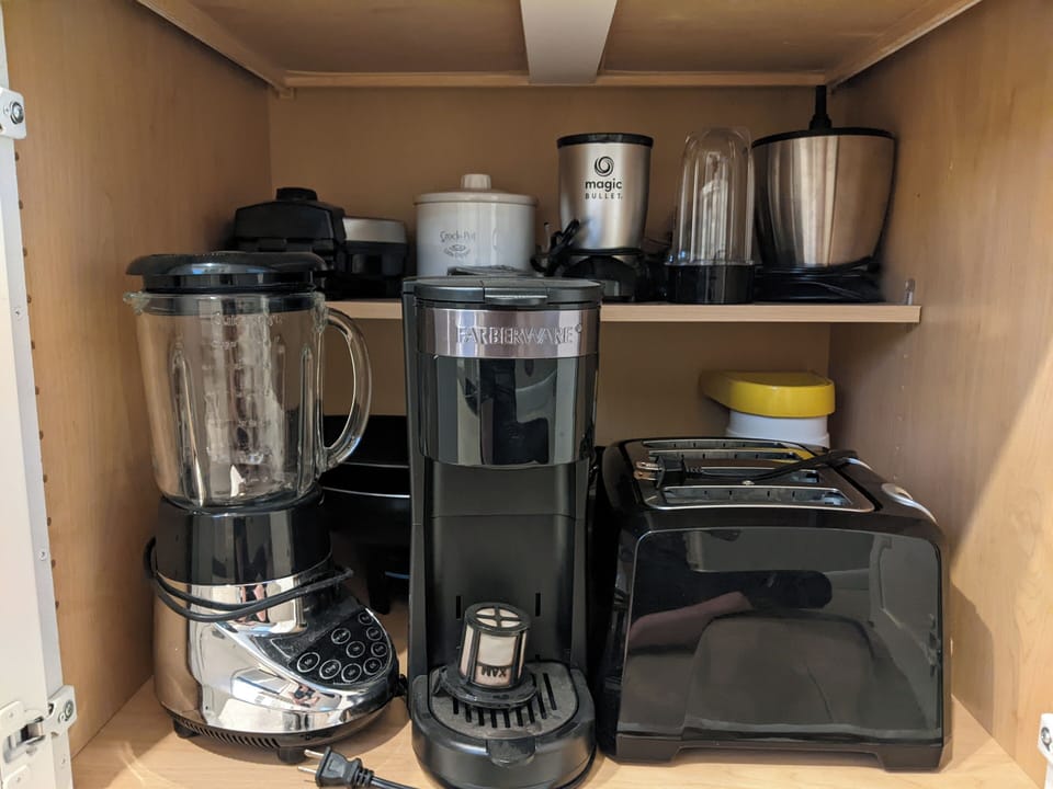 Waffle maker, mini Crock-Pot,  blender, toaster, popcorn popper, wok, juicer