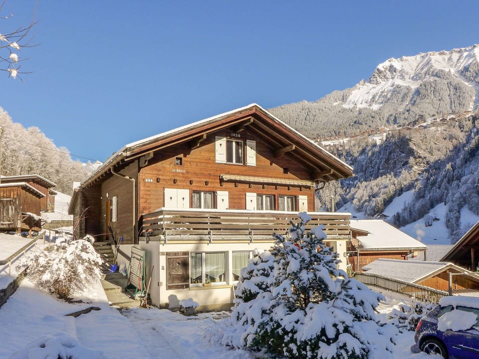 Sky, Building, Snow, Mountain, Property, Plant, Window, House, Tree, Slope
