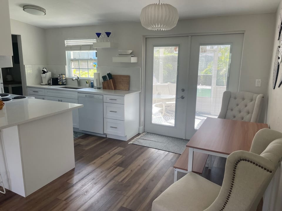 Bright and airy kitchen and dining area