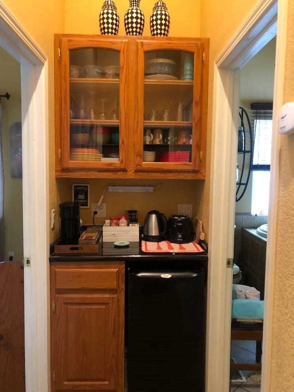 Dinnerware and fully stocked coffee bar