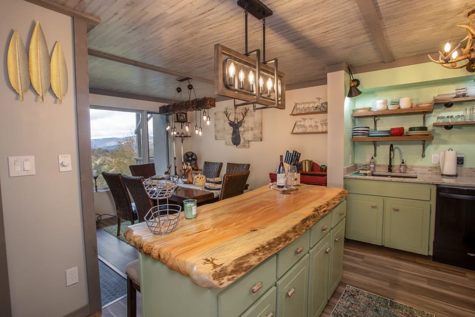 Central Kitchen Island with Custom Crafted Live Edge Countertop