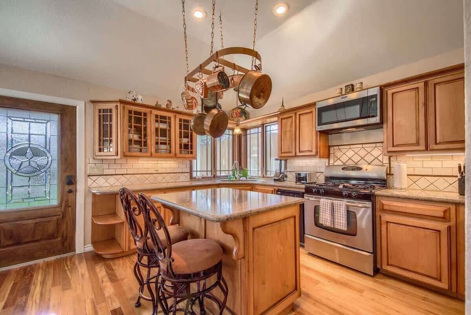 Spacious kitchen with island.