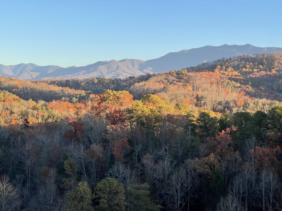 Cabin view of the Great Smoky Mountains in Fall