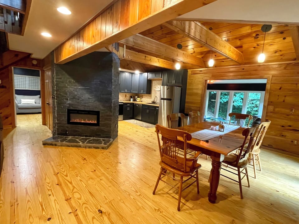 Electric fireplace is the heart of the cabin!