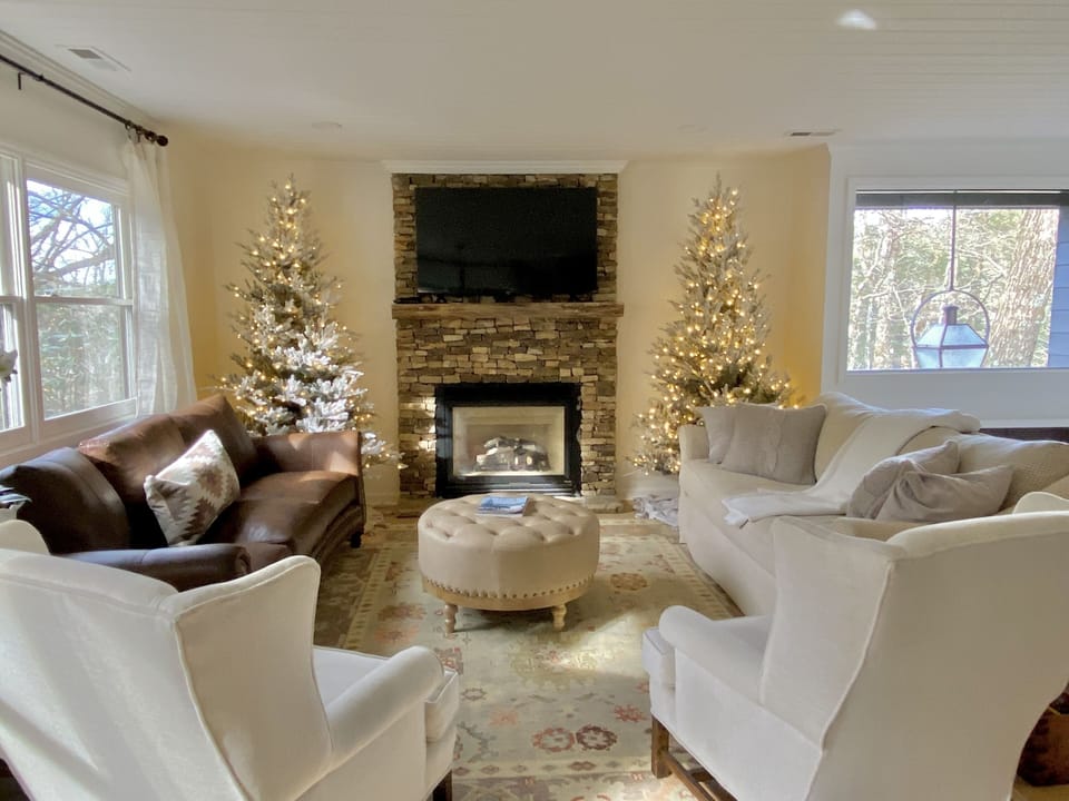 Frosted Christmas trees go up after Thanksgiving for fun family holidays. 