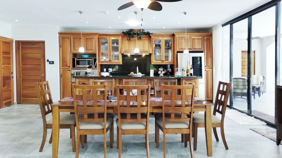Dining room table and kitchen