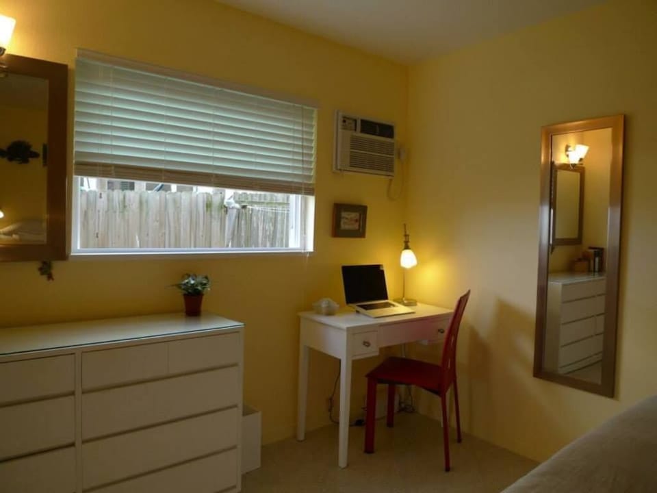 Bedroom desk with vanity compartment and drawers
