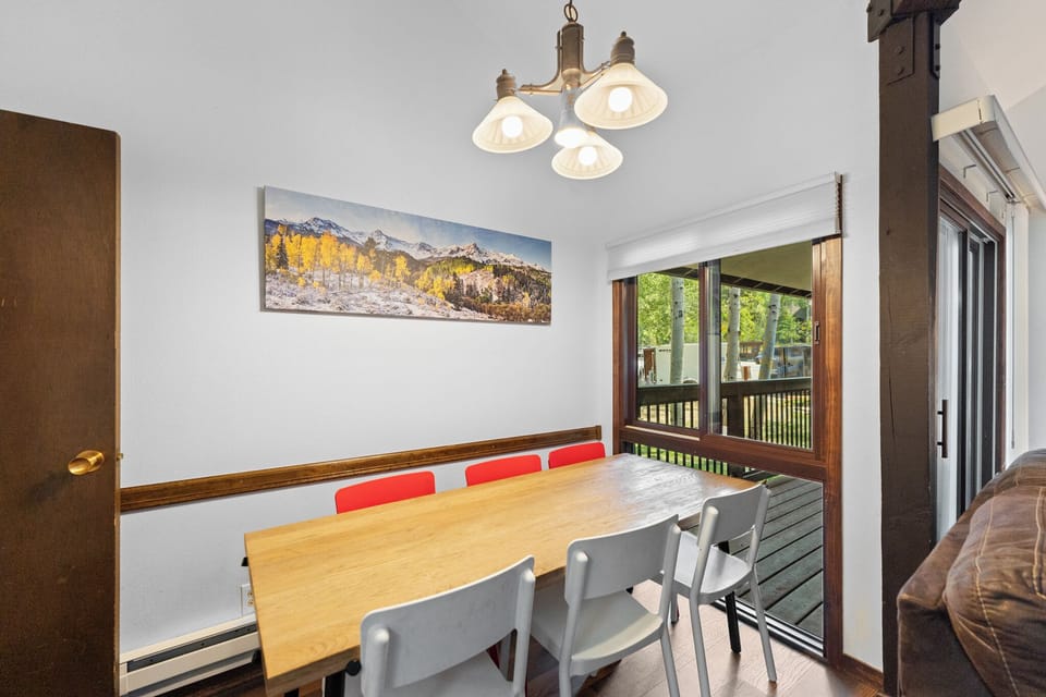 Dining table with seating for seven.