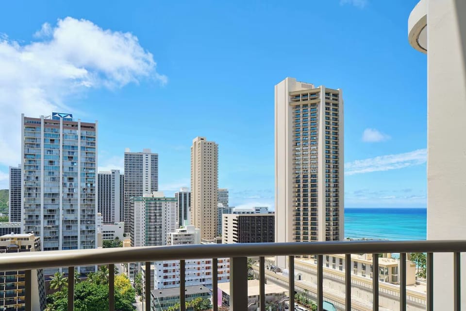 Soak up sweeping skyline views with blue water beyond.