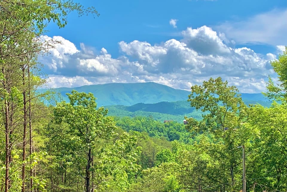Summertime mountain view from porch.